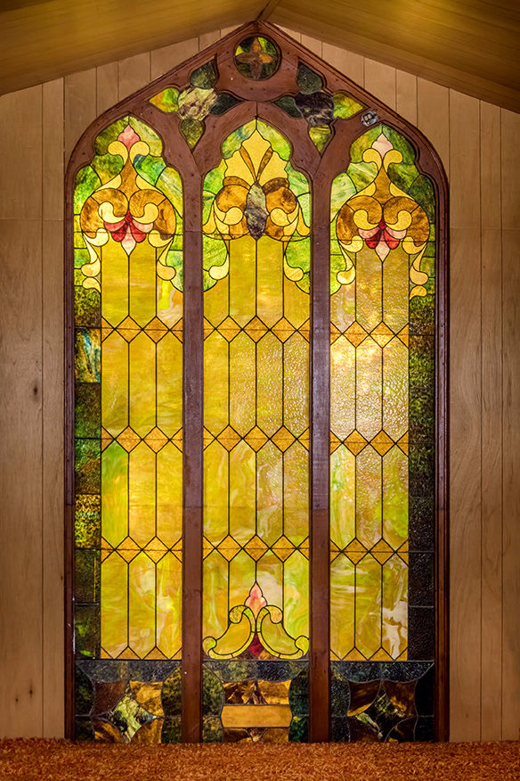 Vertical view of stained glass window detail